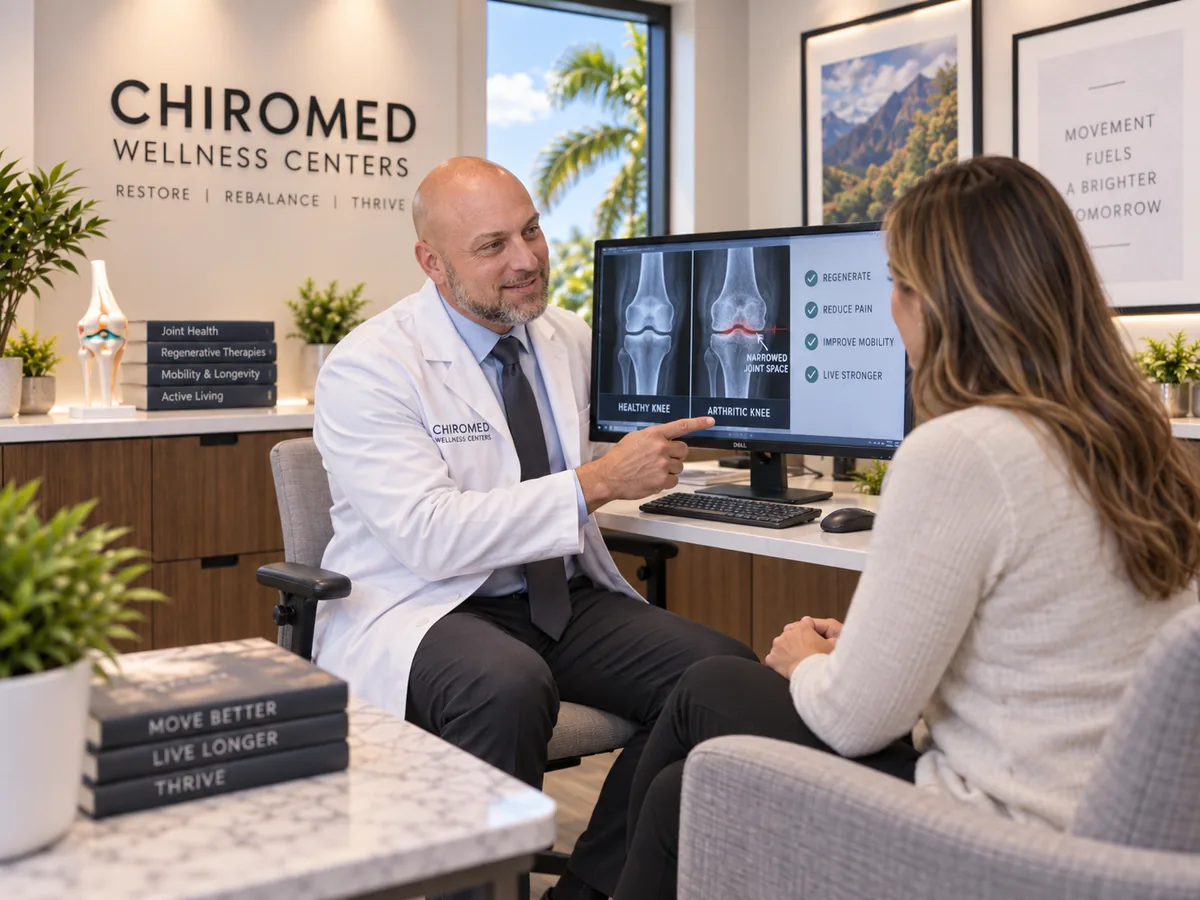 A clinician walking a patient through their findings on screen.